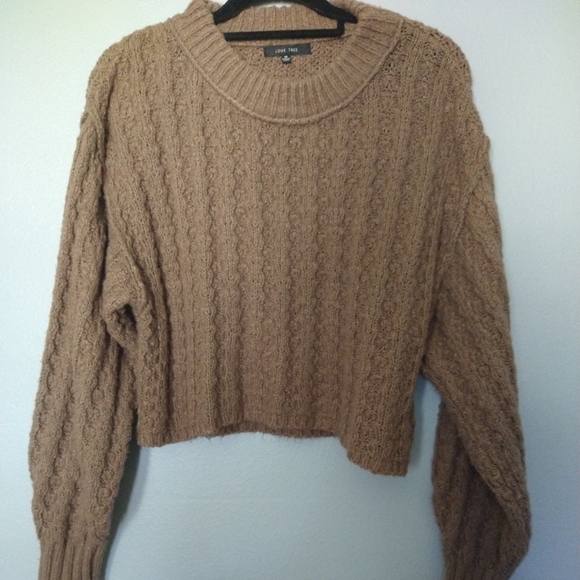 Women's tan drop sleeve, cropped , comfy sweater.M. - Picture 1 of 7